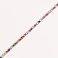 Detail view of colorful round-cut cubic zirconia tennis bracelet with silver prong setting - Platinum Plated - Deep Mixed Colors