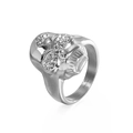 Polished 316L stainless steel skull ring with pavé diamonds shown from a side angle - US 7 / Silver Skull Style (KR54186-K)