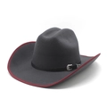 Chapeau de cowboy en feutre gris foncé avec bordure rouge et boucle argentée - M (56-58cm) / Gris