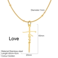 Gold plated stainless steel cross necklace featuring Love script pendant for women - LOVE / Gold