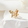 Elegant gold U-shaped ear cuff with 3D butterfly design and marquise zircon stone - 14K Gold 3D Butterfly Rhinestone (H-12051)