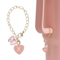 Pink heart and butterfly charm chain with gold letter X for tumblers and bracelets - Butterfly + Letter Charm / Pink Heart Letter X