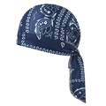 Detail view of navy blue paisley durag with smooth satin texture and white edge stitching - One Size / Denim Blue Paisley