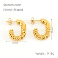 Golden 18K gold-plated stainless steel C-shape earrings with twisted rope texture - Spliced Twisted Rope C-Shape (ZX1224)