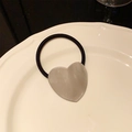 Minimalist elastic hair tie with large brushed silver heart-shaped metal accent - Heart Plate / Silver