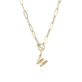 Detail of gold paperclip chain necklace with toggle clasp and 3D letter W pendant - Letter W