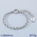 Silver stainless steel chain bracelet featuring a circular letter L engraved pendant charm - Silver - Letter L (KB186401-Z)