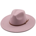 Cappello in feltro a tesa larga rosa antico con cinturino in pelle marrone - M (56-58cm) / Rosa Polvere