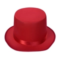 Classic red vintage magician top hat with matching satin ribbon for stage performance - Red