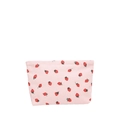 Pink corduroy shoulder bag with strawberry print and zipper closure for women - Pink