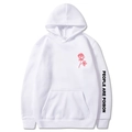 Detail of red rose line drawing print and People Are Poison text on white hoodie sleeve - White 345