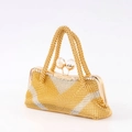 Elegante borsa da sera dorata con strass, manici in perline di cristallo e chiusura a sfera - Oro