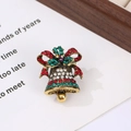 Detail of vintage gold Christmas bell brooch with red and green rhinestones on card - Style 24 (3.7*3cm)