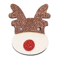 Miniature Christmas reindeer brooch with brown, white and red glitter decorative finish - Glowing Reindeer Brooch