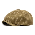 Classic striped newsboy cap in brownish tones with vintage 8-panel stitch detail - Army Green