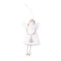 Ángel de Navidad de peluche blanco hecho a mano con árbol dorado y cuentas de madera - Blanco