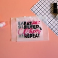 Pochette per ciglia opaca con cerniera rosa e nera e design Eat Sleep Cheer Repeat - Modello 27-Cheer Repeat