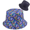 Tie-dye reversible bucket hat with colorful spiral pattern and black interior sun protection - One Size / Purple Green Tie-Dye (Style 4)