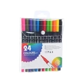 Washable 24 colors dual tip watercolor pens with flexible brush and fineliner markers - 24 Colors Black Barrel