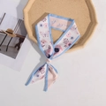 Floral butterfly hair ribbon tie in light blue and white for women accessories - White Base Pink Floral (WHAC214)