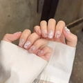 Handmade press-on nails featuring 3D white butterfly accents and pink purple gradients - Extra Small (XS) / Pink Purple Butterfly Ultra Short Trapezoid (2067)