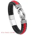 Men's woven leather bracelet in black and red with alloy magnet clasp, length 22.5cm - 22.5CM / Black Red