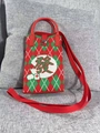 Mini red and green knitted crossbody phone bag with traditional lucky symbols - Fortune Character Red Green