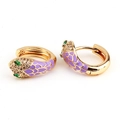 Gold-plated snake hoop earrings featuring purple enamel scales and green zircon eyes - Purple