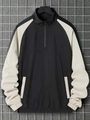Schwarze Herren-Windjacke mit beigen Kontrastärmeln und Stehkragen-Design - XS / Schwarz Patchwork Creme