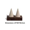 Walnut wood and beige fabric jewelry ring display stand, twin cone design, 9x5x6.5cm size - Double Cone Ring Holder - Beige Velvet
