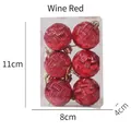 Set of 6 wine red Christmas balls with woven texture in a transparent 11cm display box - Red