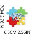 Macro detail of Autism Awareness Day embroidered patch showing size measurements - No.9-Round Autism Awareness Day