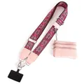 Pink ethnic floral embroidery mobile phone crossbody strap with matching coin purse - Light Pink Geometric Floral