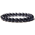Natural black matte stone beaded bracelet with 8mm round beads on elastic cord - Matte Black
