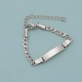 Personalisierbares Kinder-ID-Armband aus Edelstahl mit Figaro-Kette und Metallplatte - Stahlfarbe 13+3cm