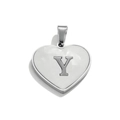 Heart shell pendant with silver metal edge and engraved letter Y for DIY jewelry - Letter Y / Steel