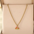 Cute golden chain necklace featuring a red and white enamel mushroom pendant on satin - Red White Green Cartoon Forest Mushroom Style(KN295263-Z)