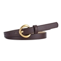 Minimalist dark brown leather belt for women with a golden crescent moon shaped buckle - Coffee / 106