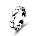 Anello aperto minimalista in argento sterling S925 con motivo a cuori uniti - Anello a fila di cuori (con marchio 925) / Argento Antico