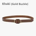 Minimalist genuine leather khaki belt for women featuring a sleek golden square buckle design - Khaki (Gold Buckle)
