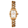 Elegant rose gold tonneau quartz watch with chunky chain bracelet for women - White Rose Gold
