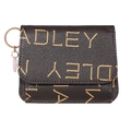 Dark brown leather fold wallet with gold ADLEY print and rose gold keyring attachment - M-letter Coffee