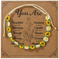 Handgemaakte geweven zonnebloem kralenarmband met verstelbaar koord en display - Met displaykaart / Zonnebloem
