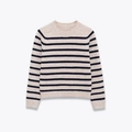 Maglione classico a righe blu navy e crema con scollo rotondo in misto lana - S / Rigato Albicocca