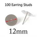 100 pièces de supports boucles d'oreilles 12mm en acier argenté pour création de bijoux - Clous 12mm/100pcs / Acier