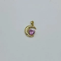 Mondsichel-Anhänger mit rosa Herz-Zirkon-Inlay in vergoldetem Edelstahl-Design - Goldene Basis - Rosa Zirkonia