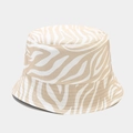 Chapeau bob réversible à motif zébré crème et blanc en toile pour protection solaire - Zèbre Kaki Blanc