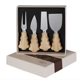 Stainless steel cheese knife set with Christmas tree wooden handles in a gift box - Silver