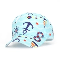 Casquette enfant bleu clair avec motifs nautiques d'ancres et de petits voiliers - Imprimé Nautique Bleu Clair