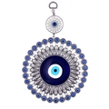 Wanddeko aus Metall mit blauem Evil Eye und silbernen durchbrochenen Blumenmustern - Fertiges Retro Silber Blaues Auge